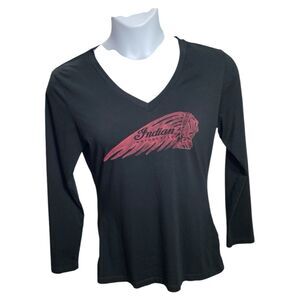 Indian Motorcycle Women's Black Red Logo Long Sleeve Shirt Large Biker